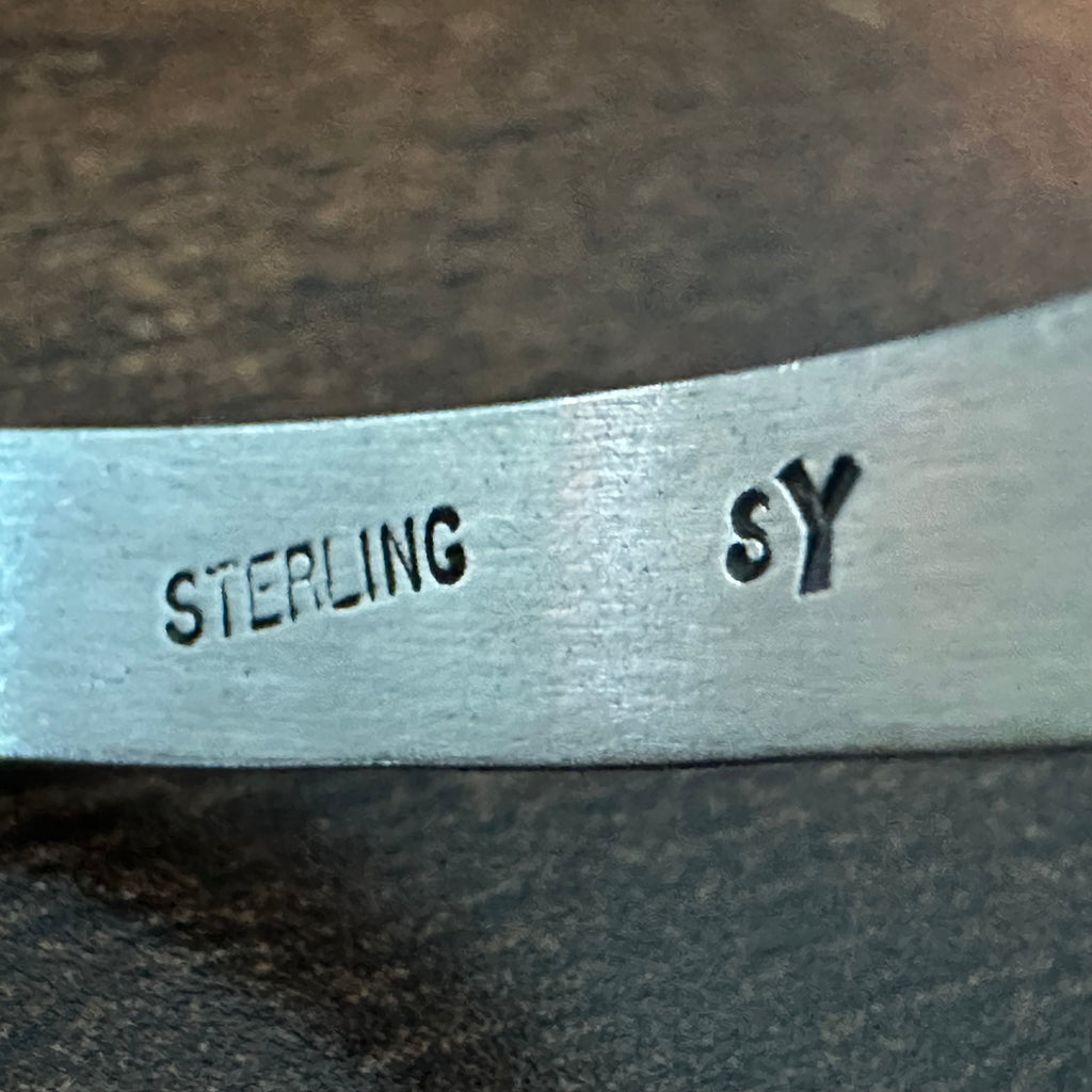 Navajo Samuel Yellowhair Golden Hills Turquoise Sterling Hand Stamped Cuff