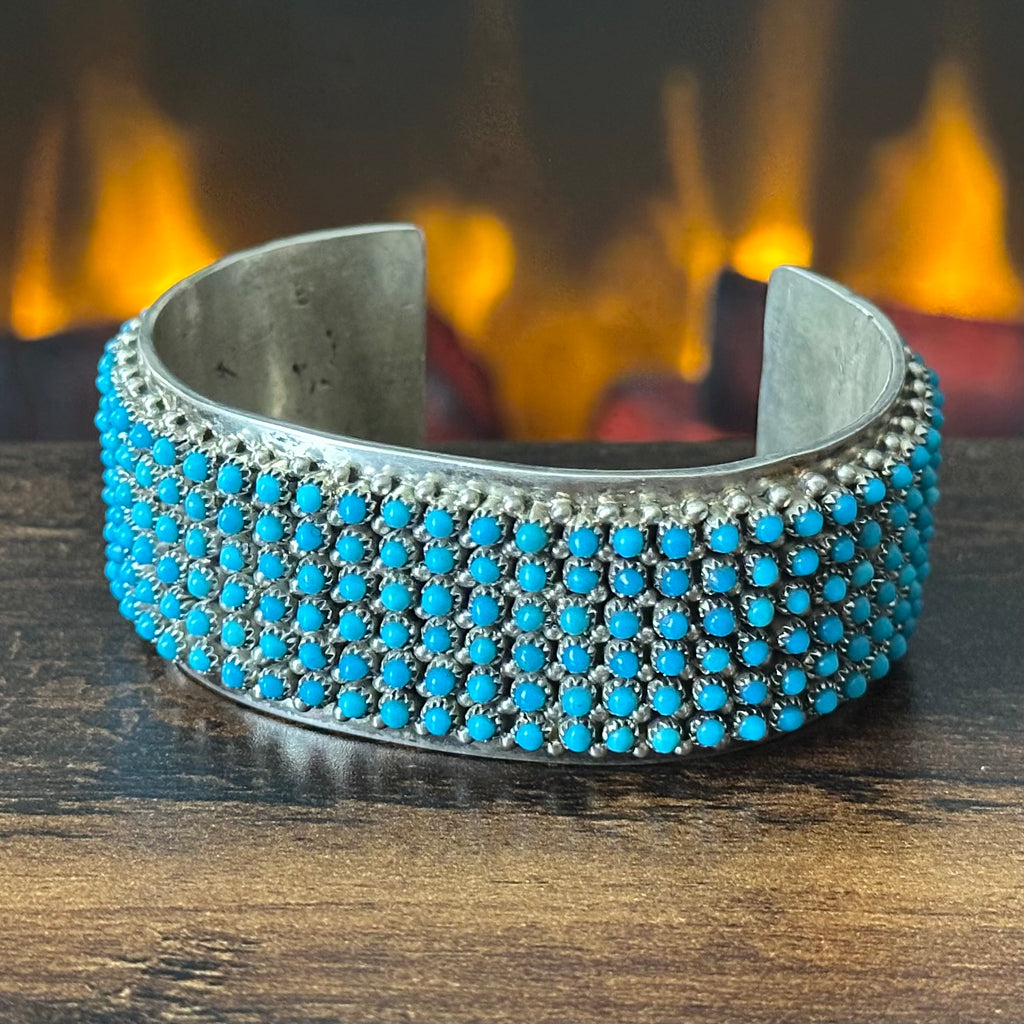Navajo Stephen Haloo Turquoise 240 Stone Sterling Snake Eye Raindrop Statement Cuff