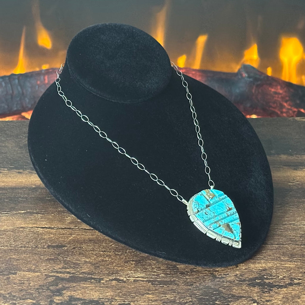 Navajo Steve Francisco Mine #8 Turquoise Sterling Cobblestone Inlay Pendant Necklace