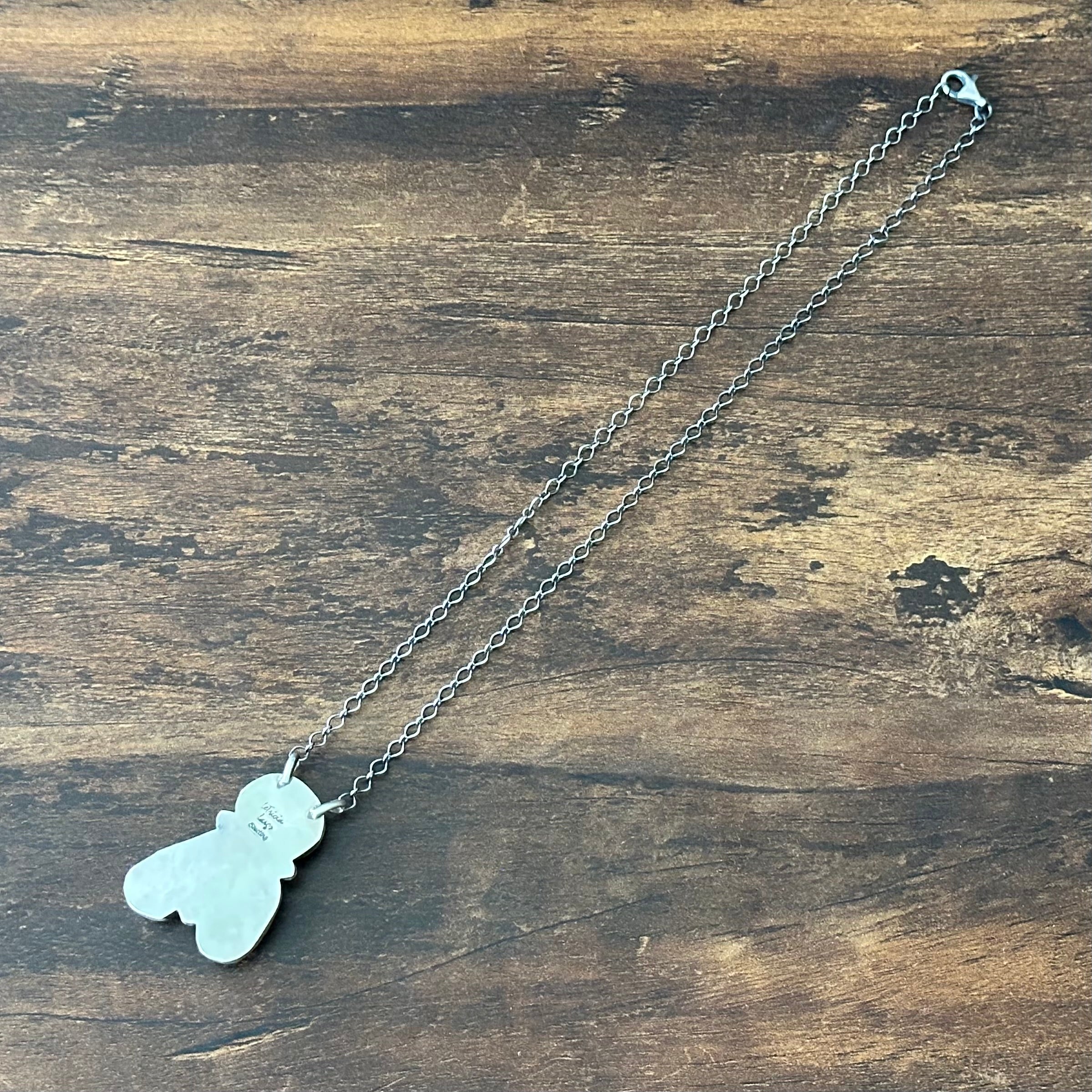 Navajo LeTricia Largo Mine #8 Turquoise 3 Stone Sterling Raindrop Pendant Necklace