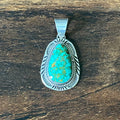 Navajo Will Denetdale Turquoise Sterling Hand Stamped Twist Wire Bezel Teardrop Pendant