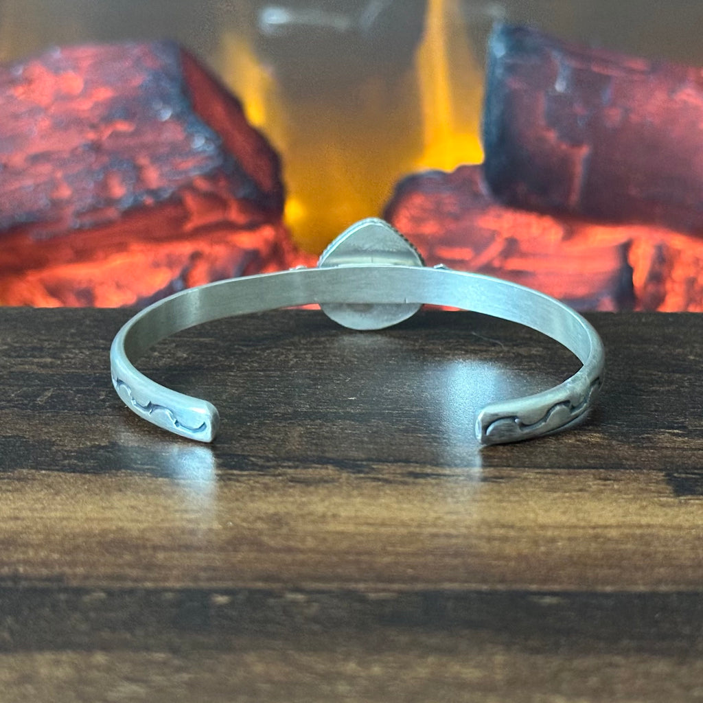Navajo Samuel Yellowhair Golden Hills Turquoise Sterling Hand Stamped Cuff
