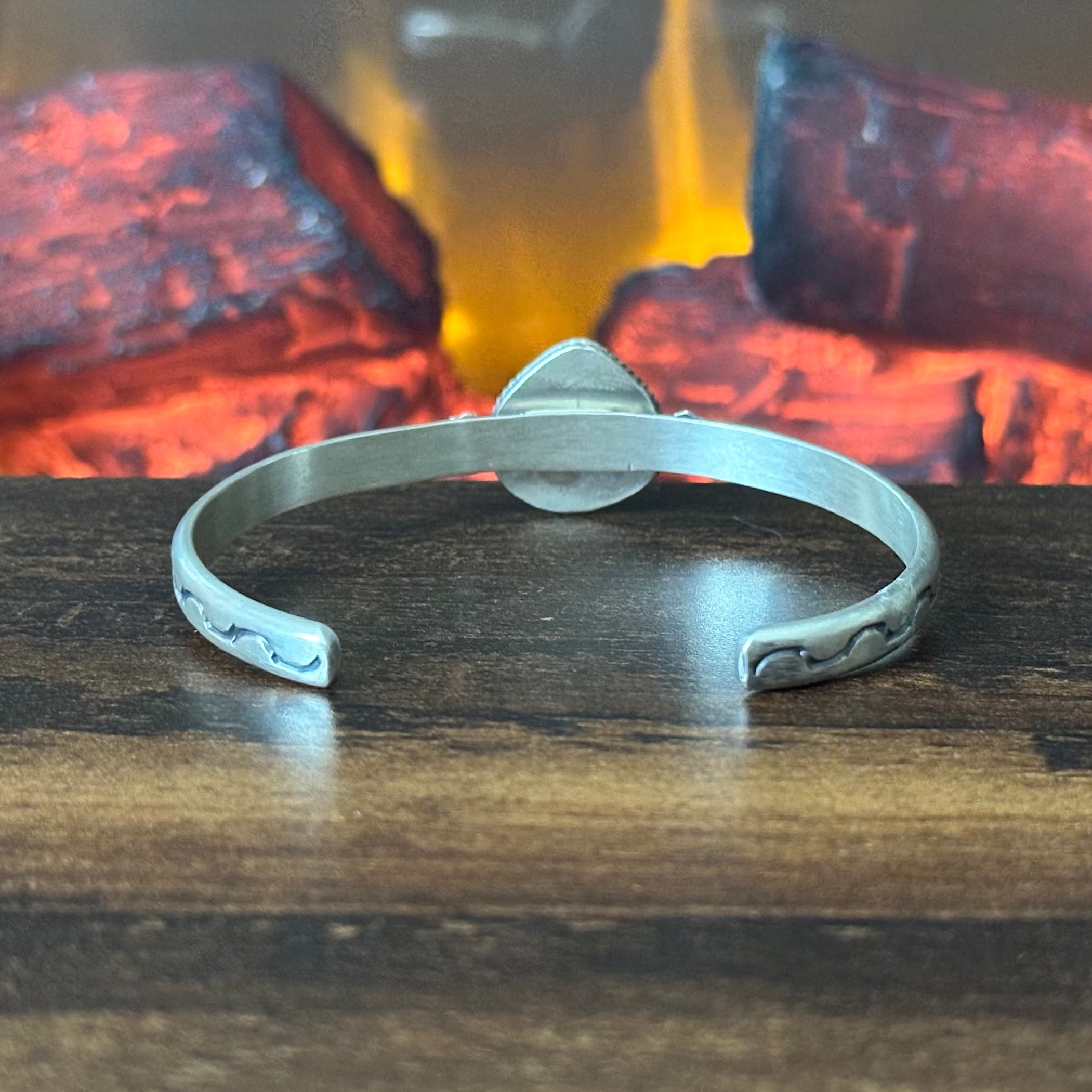 Navajo Samuel Yellowhair Golden Hills Turquoise Sterling Hand Stamped Cuff