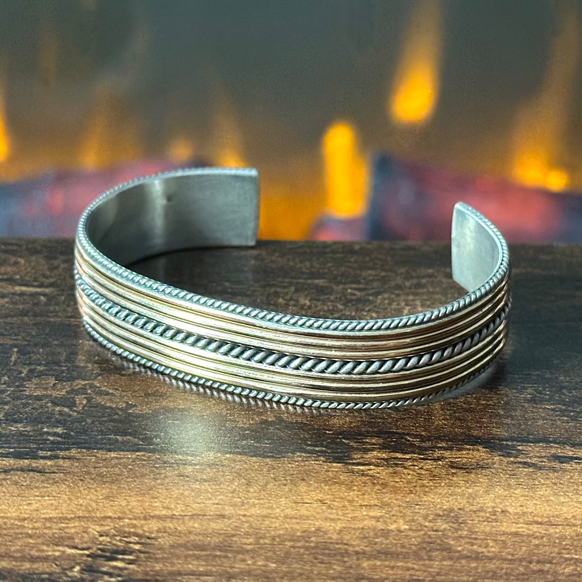 Navajo Franklin & Verna Tahe Signed Sterling Gold Filled Twist Wire Cuff
