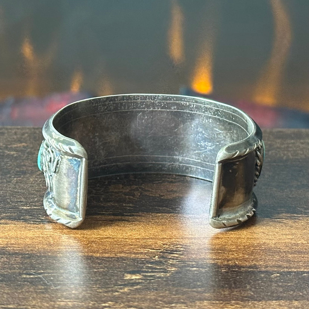Vintage Turquoise 5 Stone Sterling “1972” Twist Wire Statement Cuff