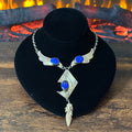 Navajo Leonard & Marian Nez Lapis 3 Stone Sterling Abstract Wing Feather Necklace