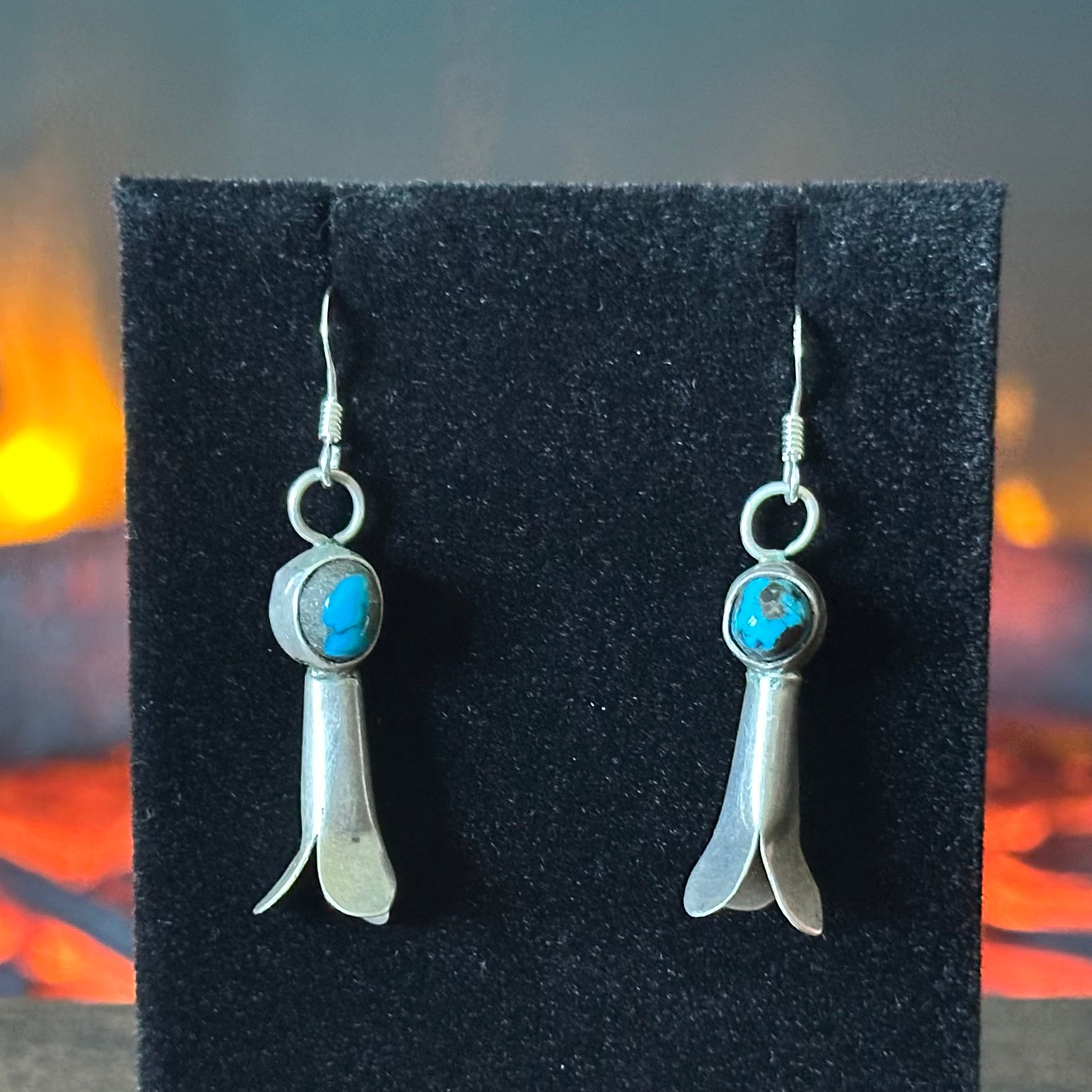 Turquoise Sterling Blossom Dangle Earrings