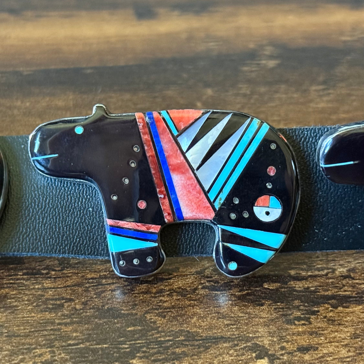 Navajo Gilbert Smith Turquoise Onyx Spiny Oyster Mother of Pearl Lapis Sterling 10 Bear Micro Inlay Belt