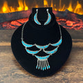 Vintage Turquoise Sterling Crescent Inlay Statement Necklace Earrings Set
