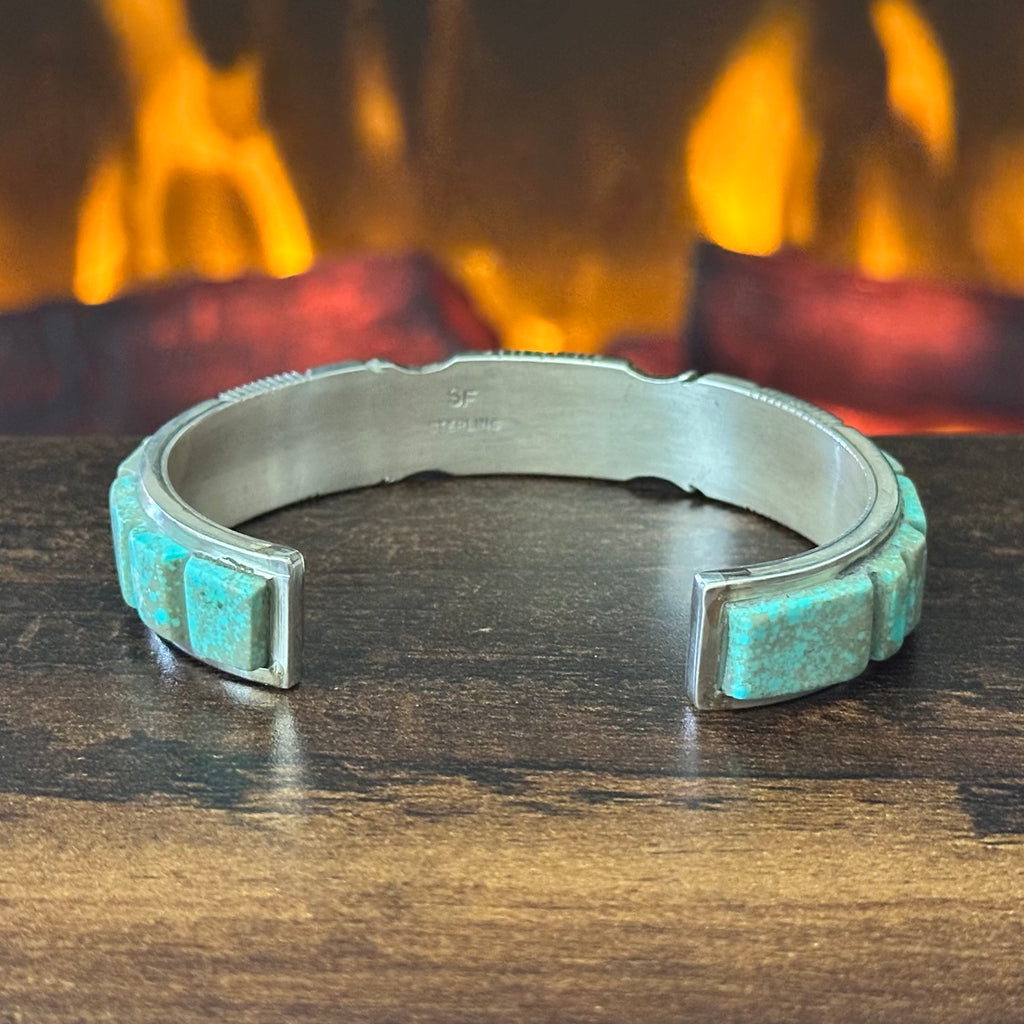Navajo Steve Francisco #8 Turquoise Sterling Inlay Cuff