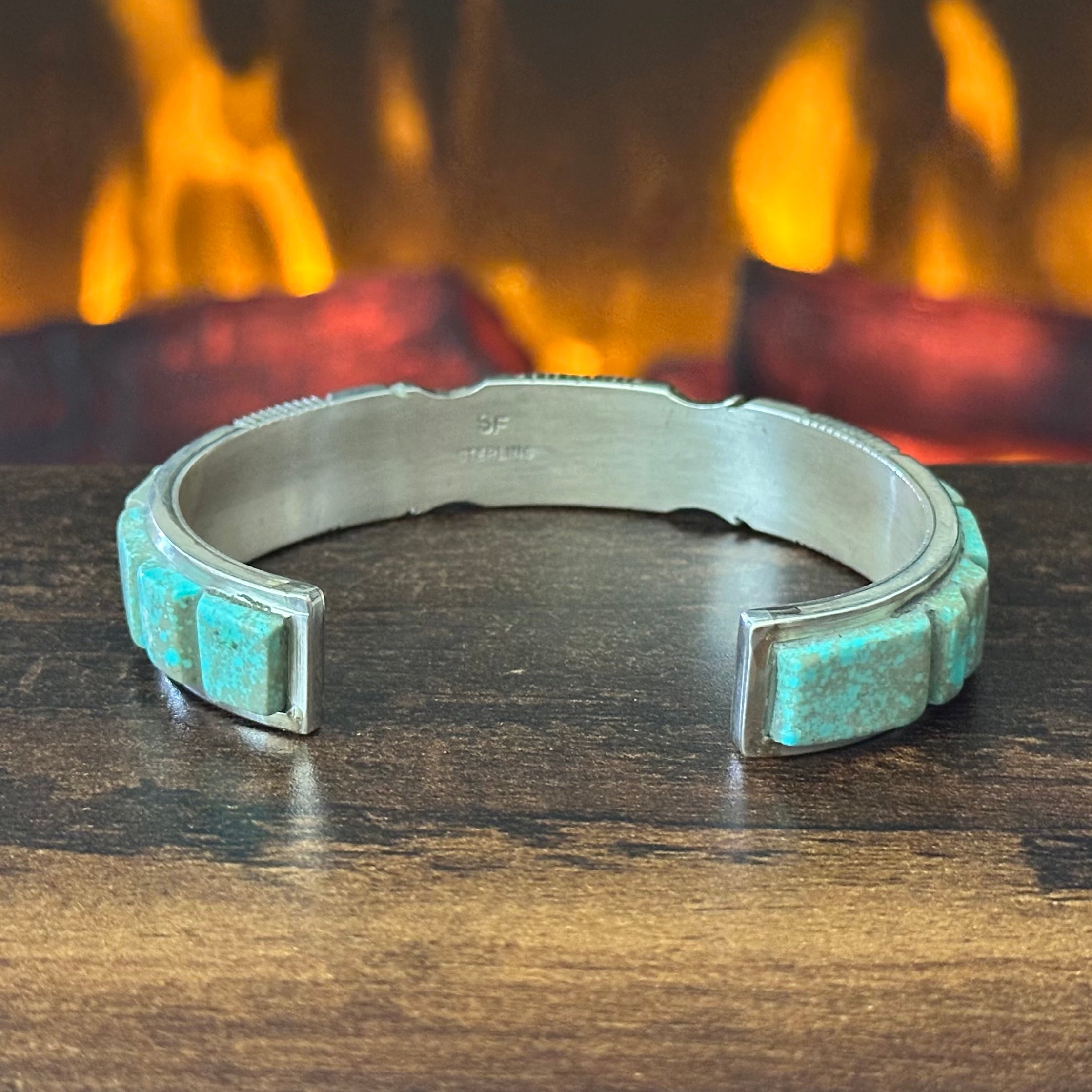 Navajo Steve Francisco #8 Turquoise Sterling Inlay Cuff