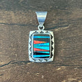 CH Signed Supersmiths Inc. Opal Onyx Sterling Hand Stamped Rectangular Inlay Pendant