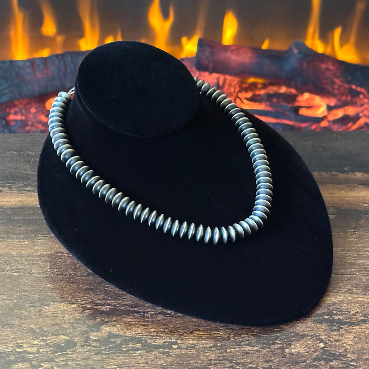 Navajo Bryannen Halwood Handmade Sterling Oxidized Saucer Bead Necklace
