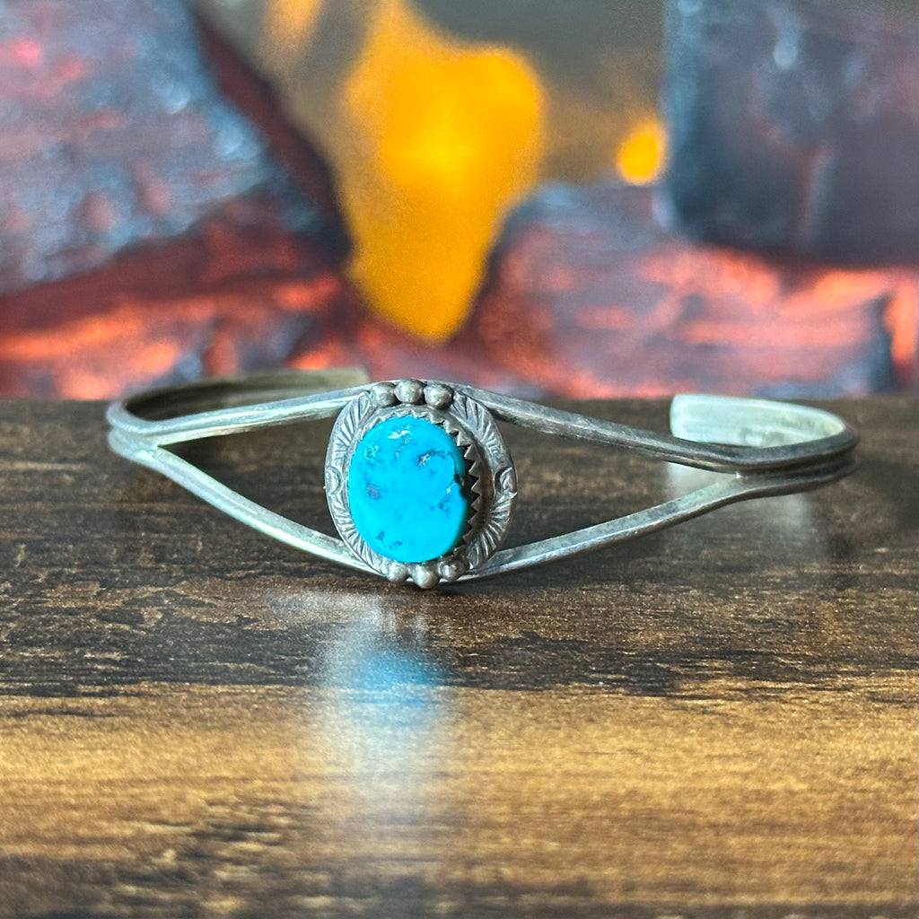 Vintage Turquoise Sterling Hand Stamped Raindrop Cuff