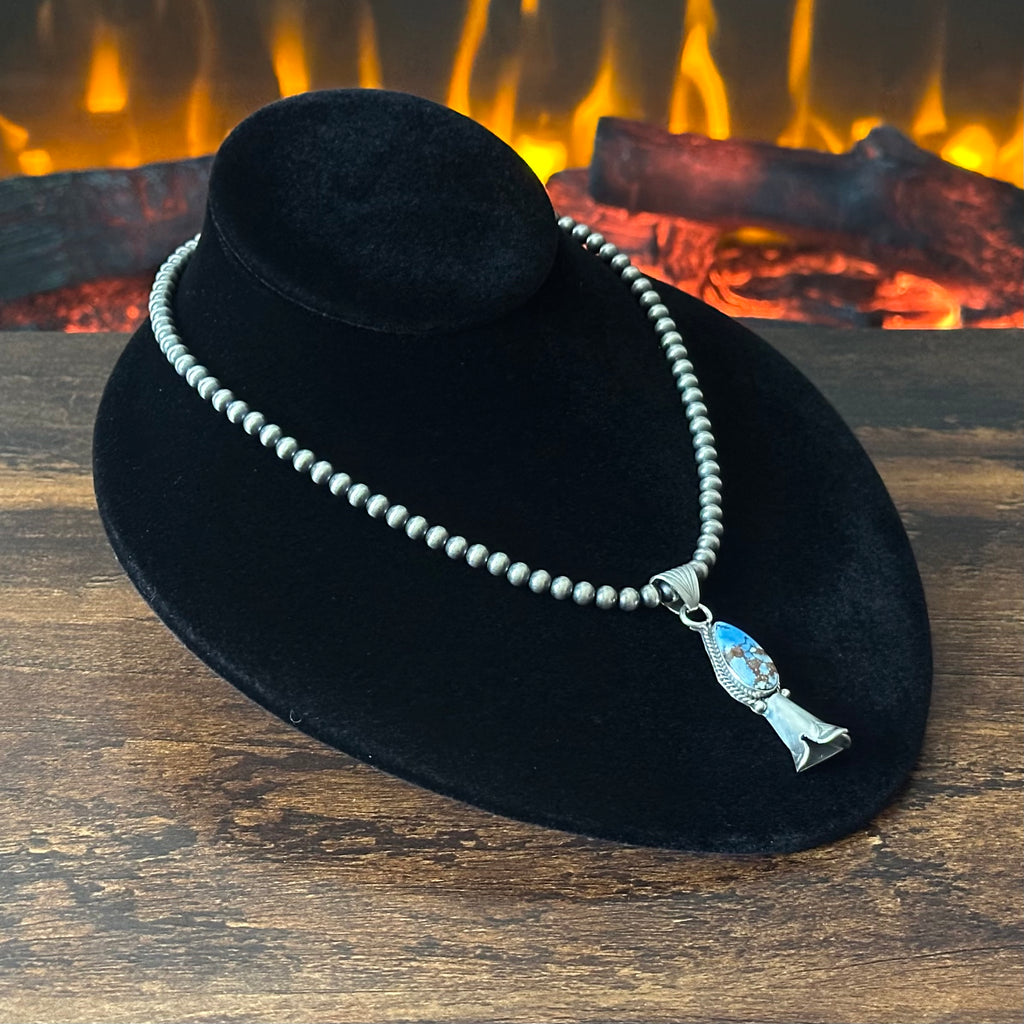 Navajo Sharon McCarthy Golden Hills Turquoise Sterling Blossom Pendant Necklace