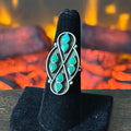 Vintage Green Turquoise 8 Stone Sterling Shadowbox Raindrop Cluster Ring