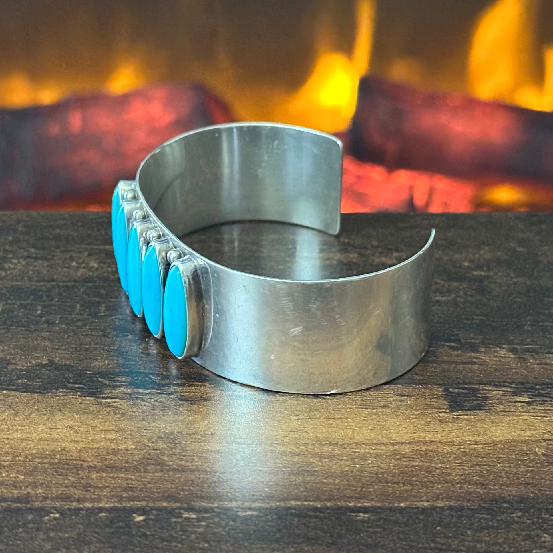 MLB Signed Turquoise 5 Stone Sterling Raindrop Cuff