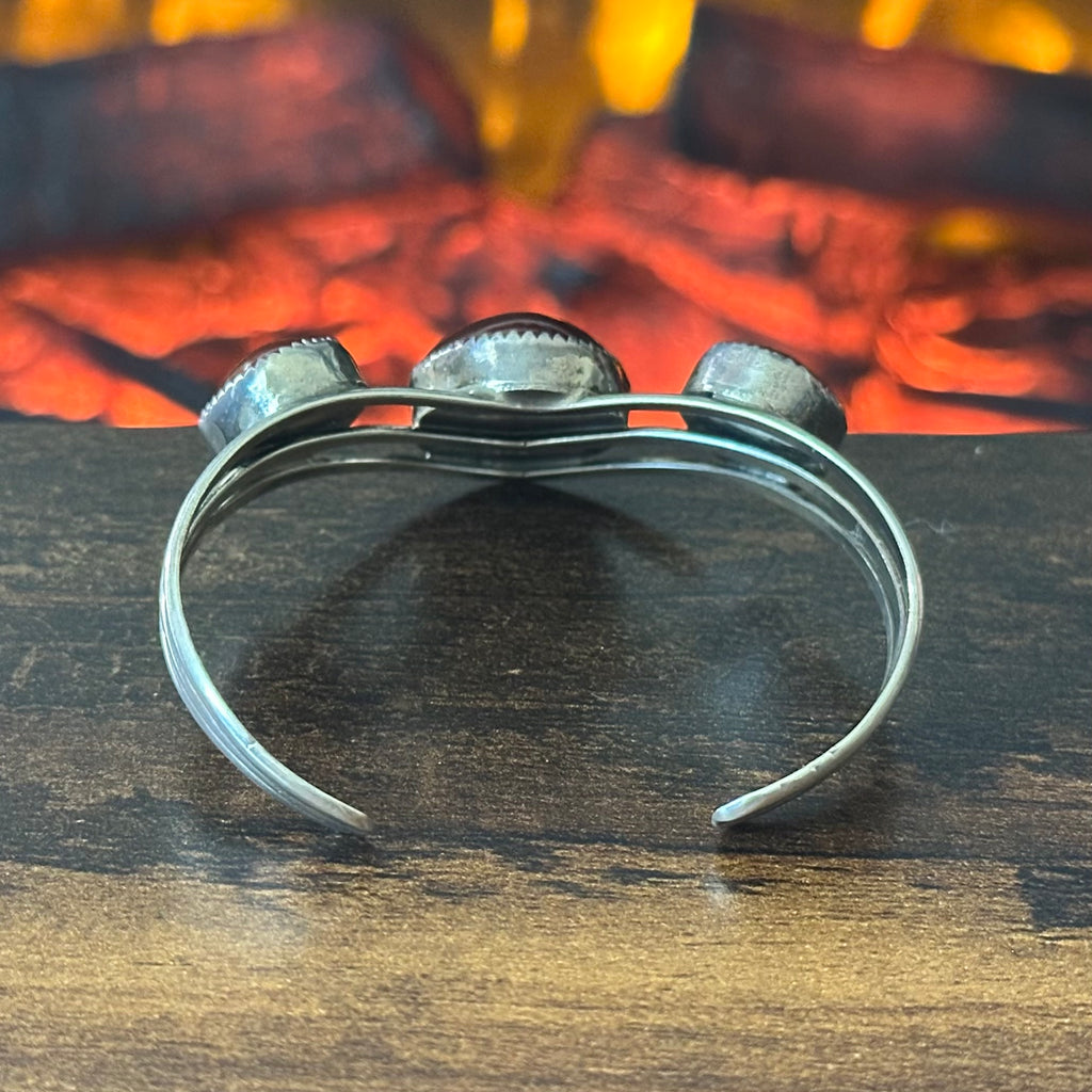 BR Electropen Signed Carnelian 3 Stone Sterling Triple Shank Cuff