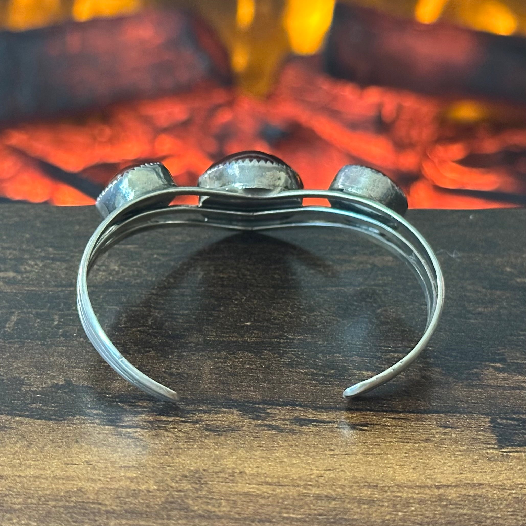 BR Electropen Signed Carnelian 3 Stone Sterling Triple Shank Cuff