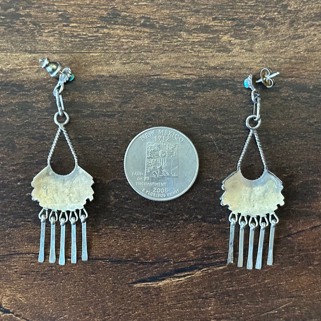 Zuni Edmund Cooeyate Turquoise 24 Stone Needlepoint Sterling Tassel Dangle Earrings