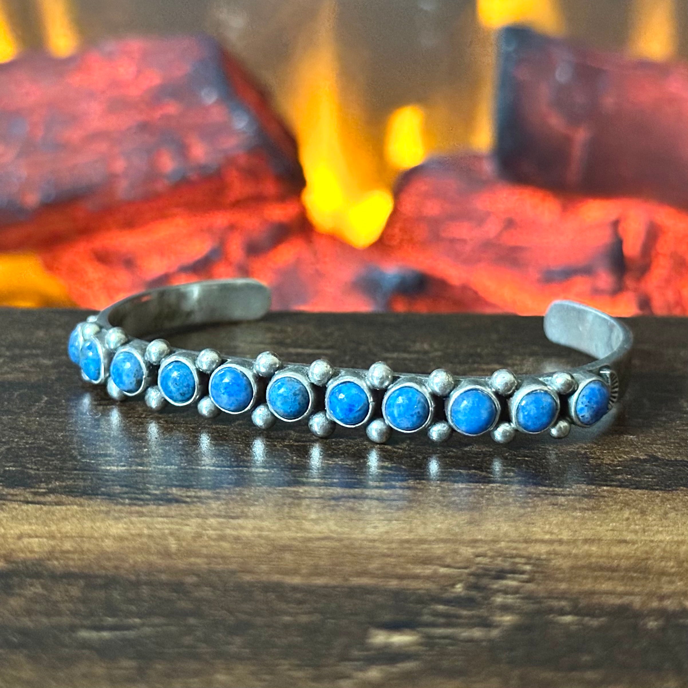 Navajo Albert Jake Denim Lapis 11 Stone Sterling Raindrop Stacker Cuff