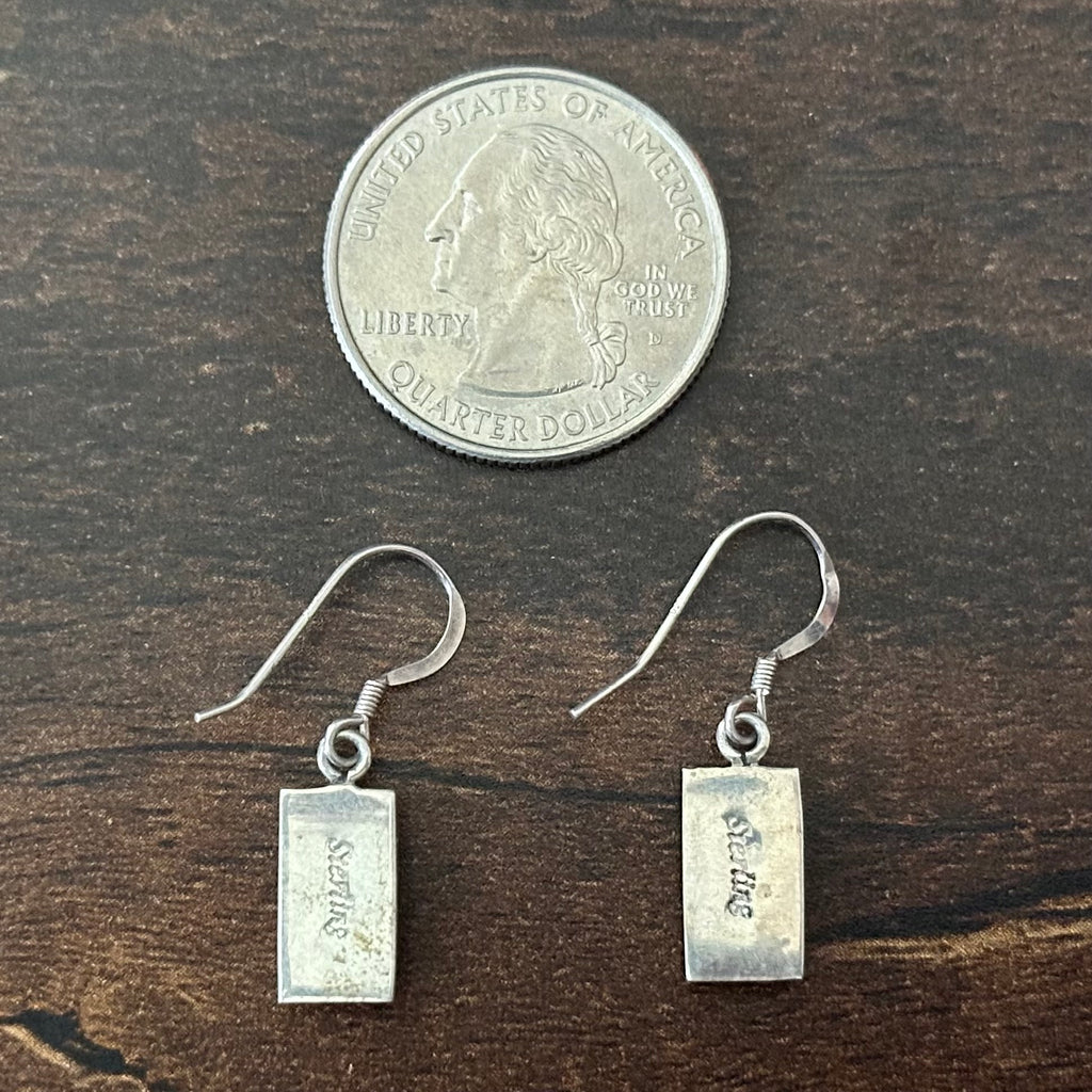 Tigers Eye Jasper Opal Jet Sterling Rectangular Inlay Dangle Earrings