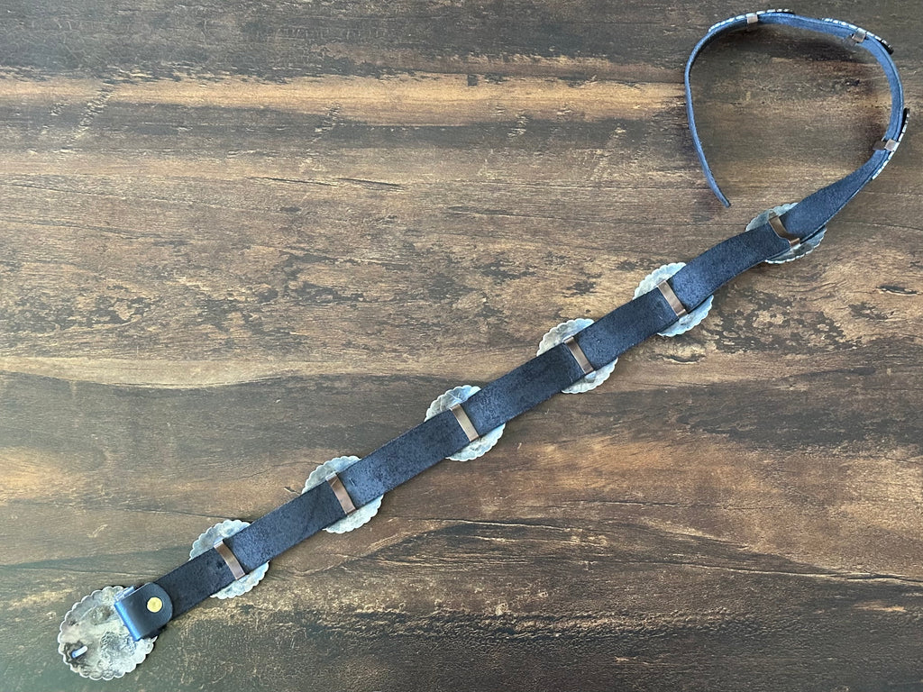 Crushed Turquoise 10 Concho Hand Stamped Floral Belt