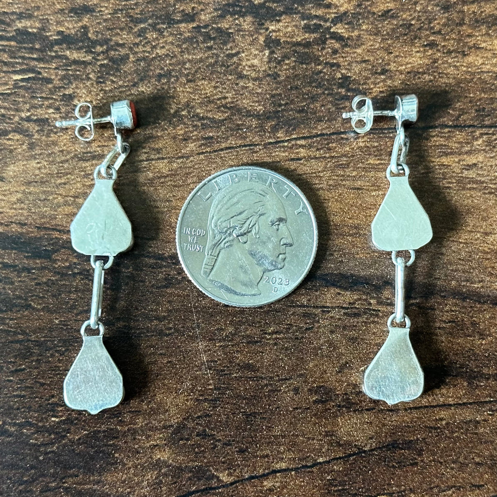 Zuni Velva Nastacio Pink Shell Spiny Oyster Heart Inlay Dangle Post Earrings