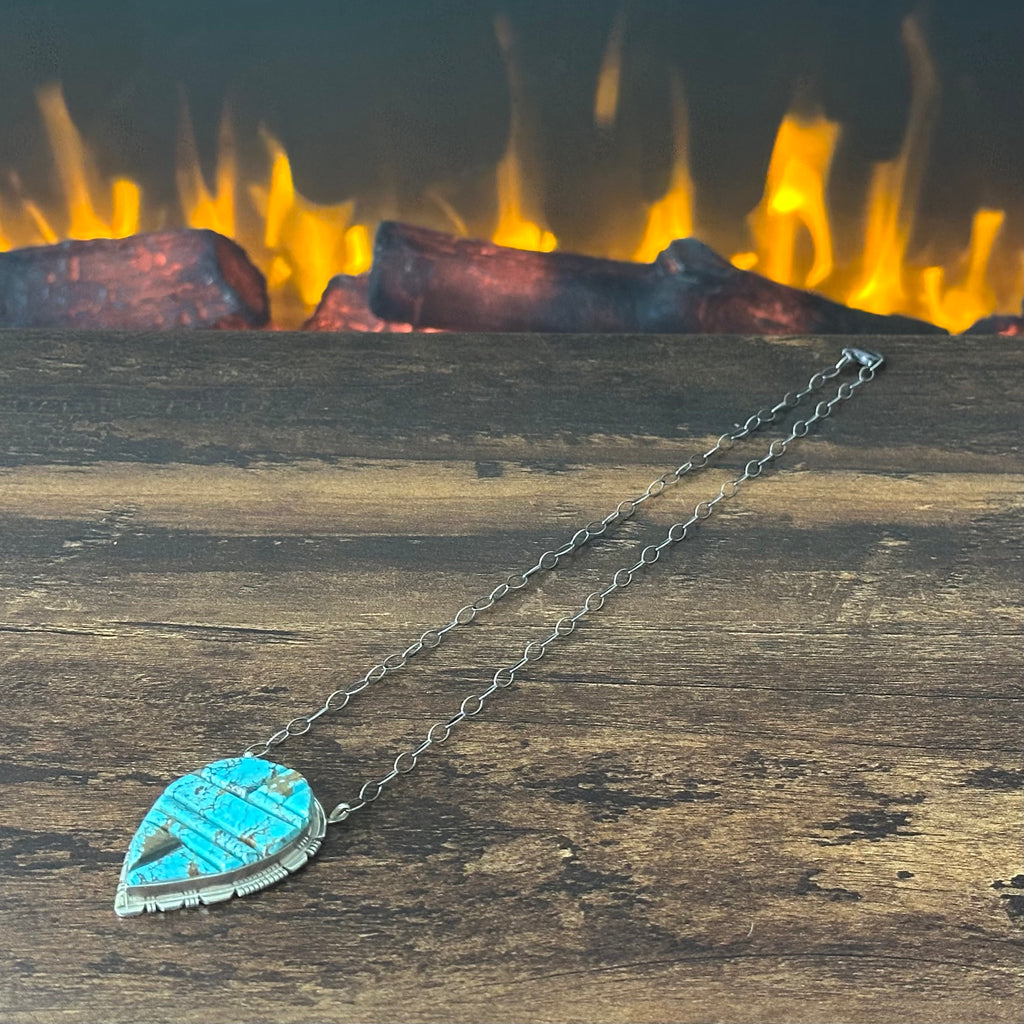 Navajo Steve Francisco Mine #8 Turquoise Sterling Cobblestone Inlay Pendant Necklace