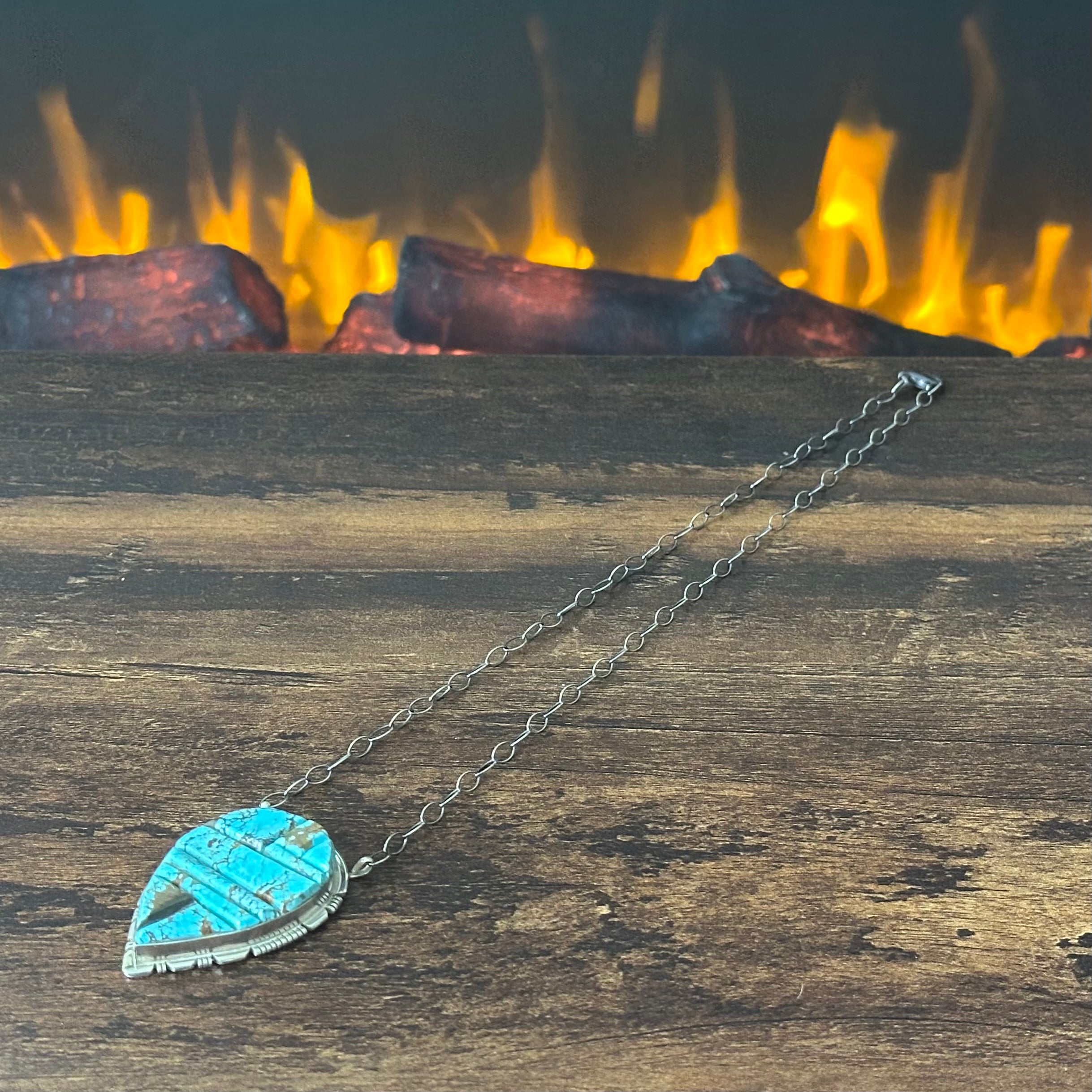 Navajo Steve Francisco Mine #8 Turquoise Sterling Cobblestone Inlay Pendant Necklace