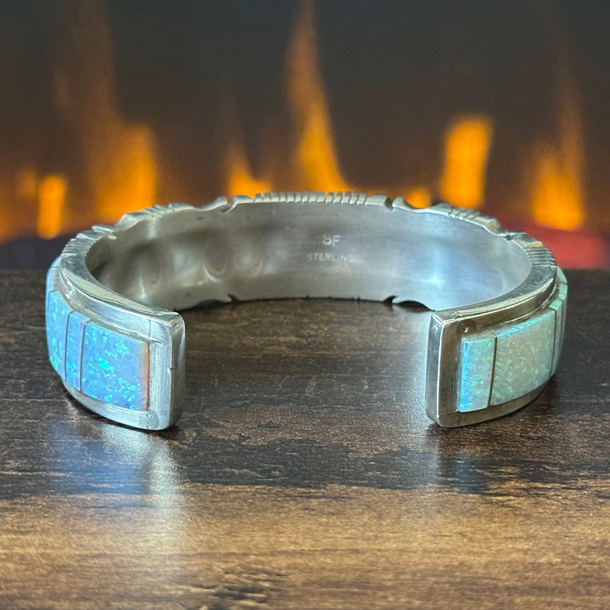 Navajo Steve Francisco Opal Sterling Wraparound Inlay Cuff