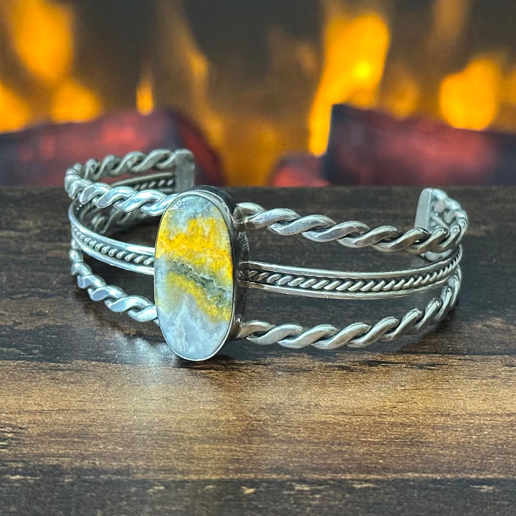 Bumblebee Jasper Sterling Twist Wire Triple Shank Cuff