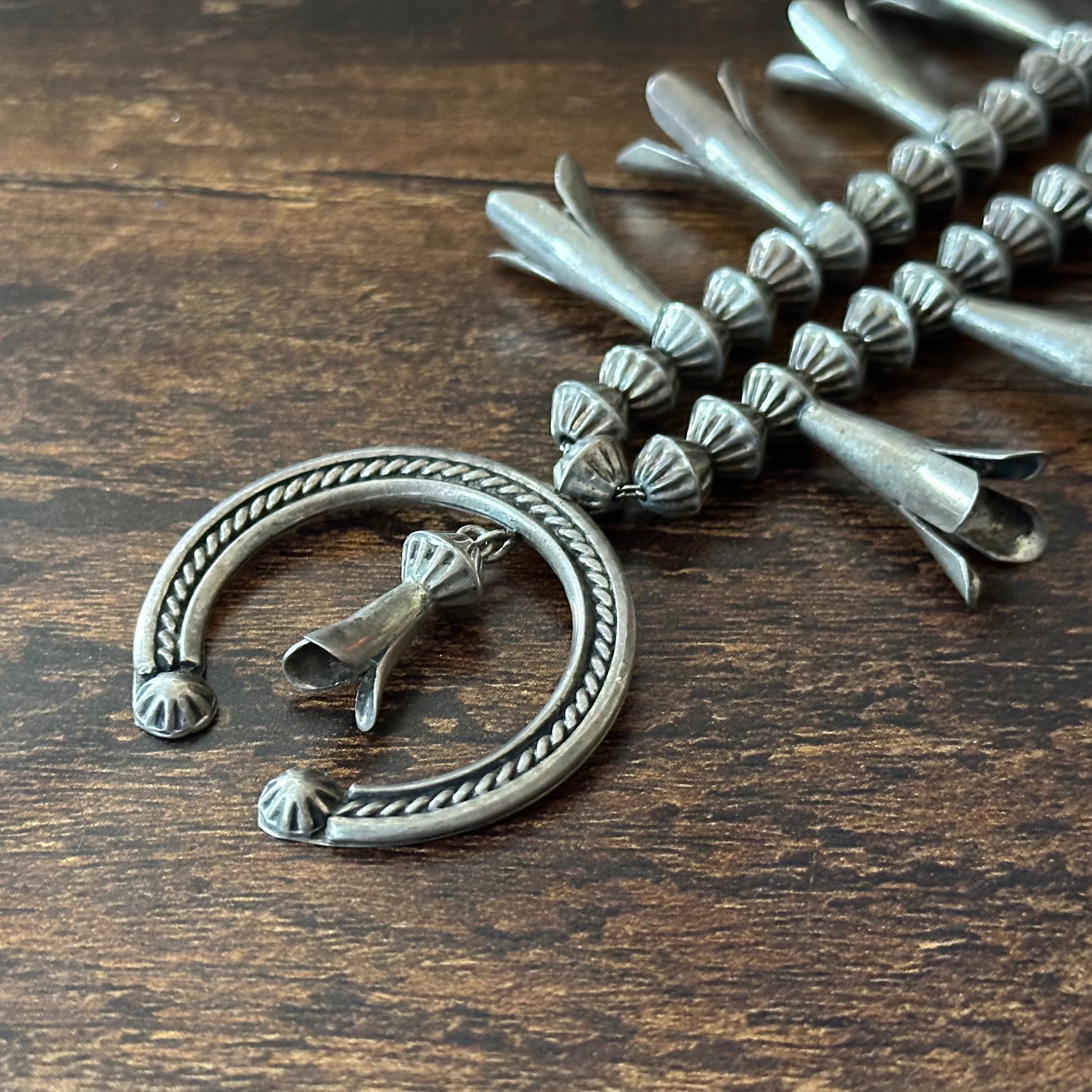 Vintage Navajo Eugene T. Becenti Sterling Fluted Bead Squash Blossom