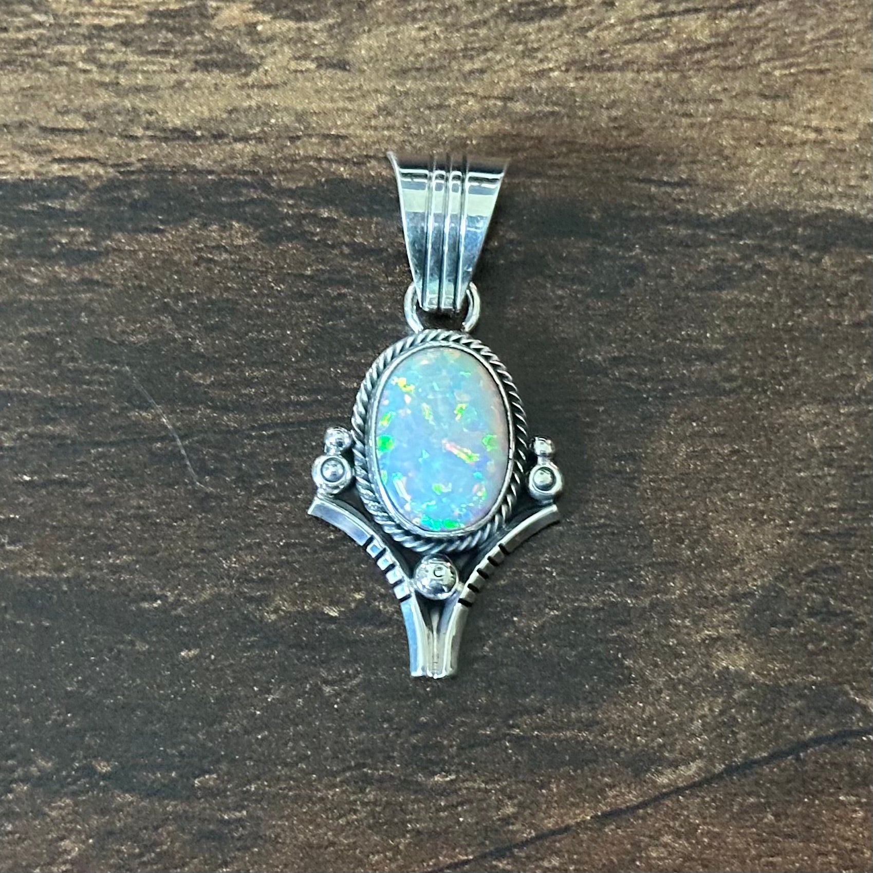 Navajo Daniel Benally Opal Sterling Twist Wire Bezel Raindrop Pendant