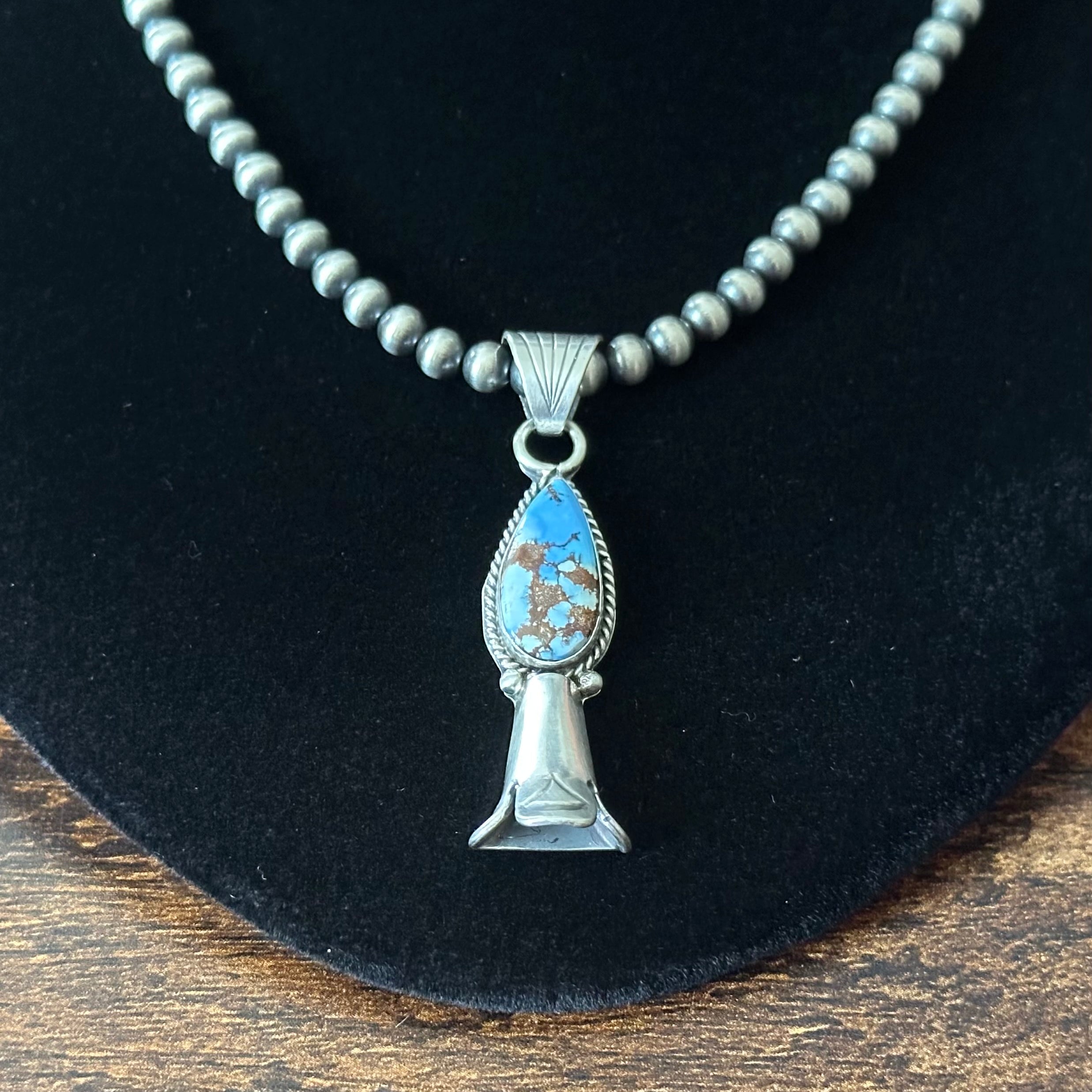 Navajo Sharon McCarthy Golden Hills Turquoise Sterling Blossom Pendant Necklace