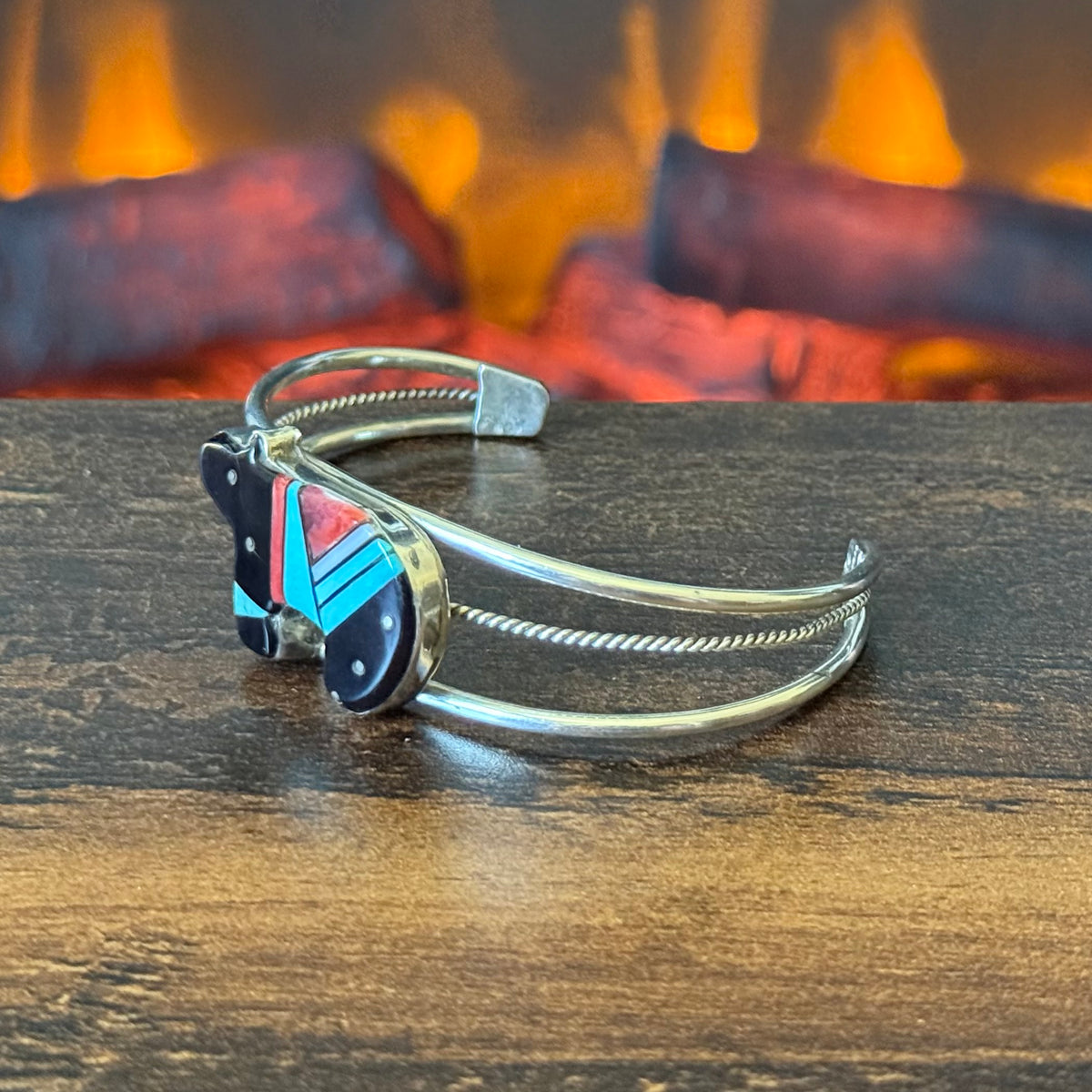 6pc Navajo Gilbert Smith Turquoise Onyx Spiny Oyster Lapis MOP Sterling Micro Inlay Bear Set
