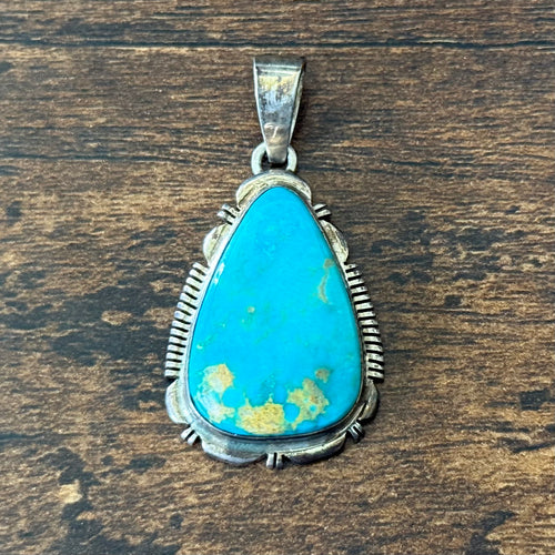 JF Signed Turquoise Sterling Teardrop Pendant