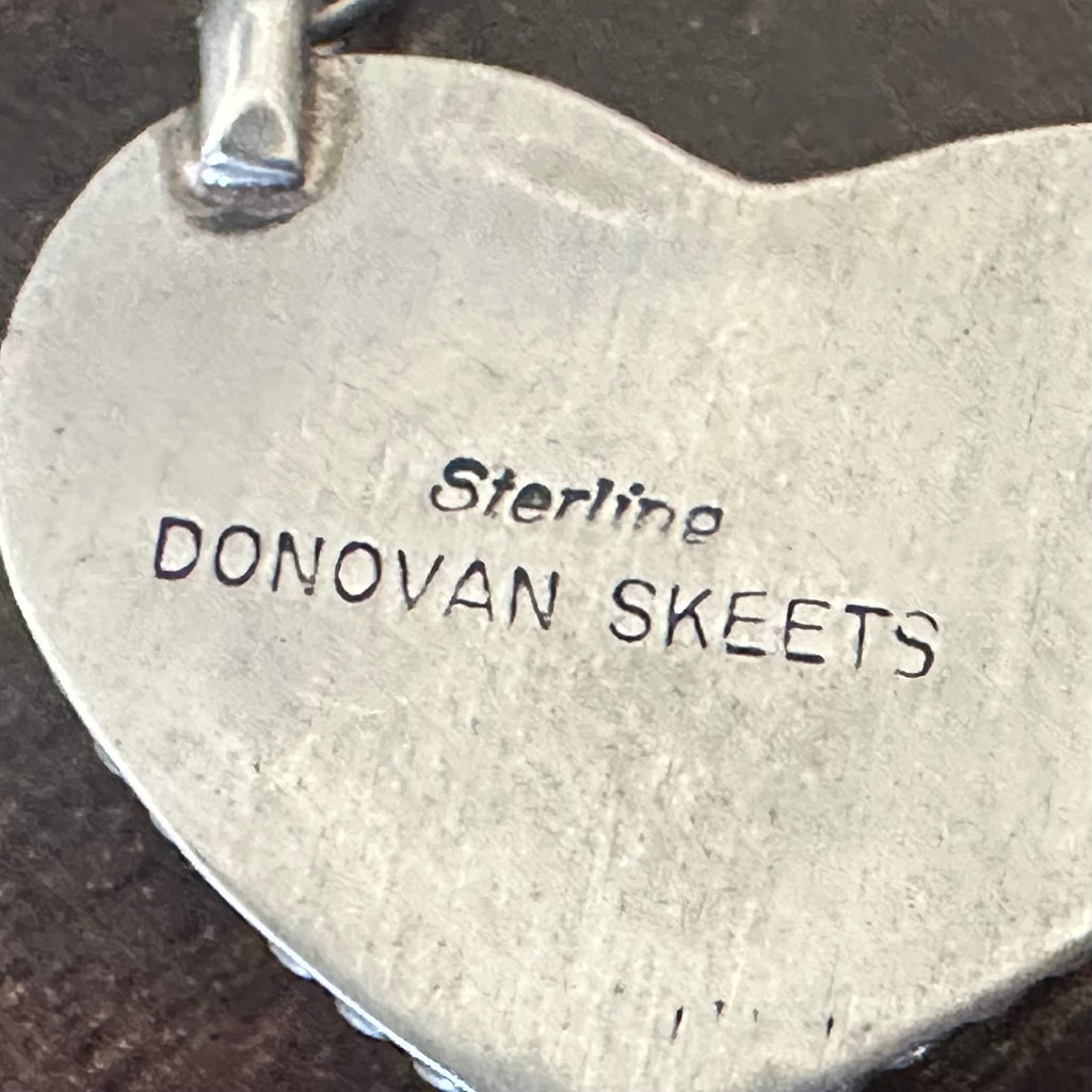 Navajo Donovan Skeets Mine #8 Turquoise Sterling Twist Wire Bezel Heart Pendant Necklace