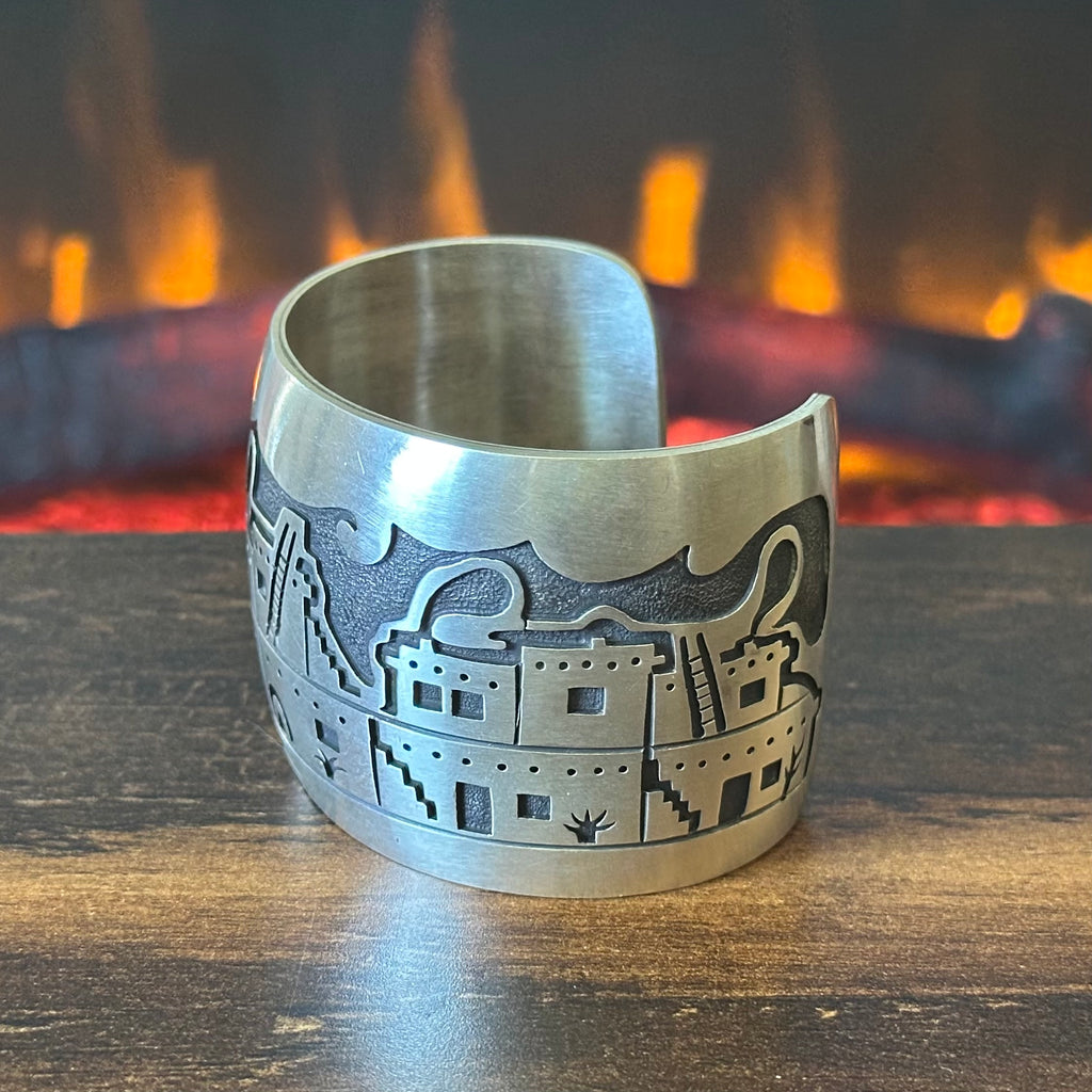 Pictogram Signed Sterling Overlay Storyteller Statement Cuff