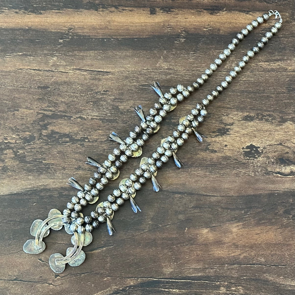 1970-80s Turquoise 17 Stone Sterling Twist Wire Bezel Squash Blossom