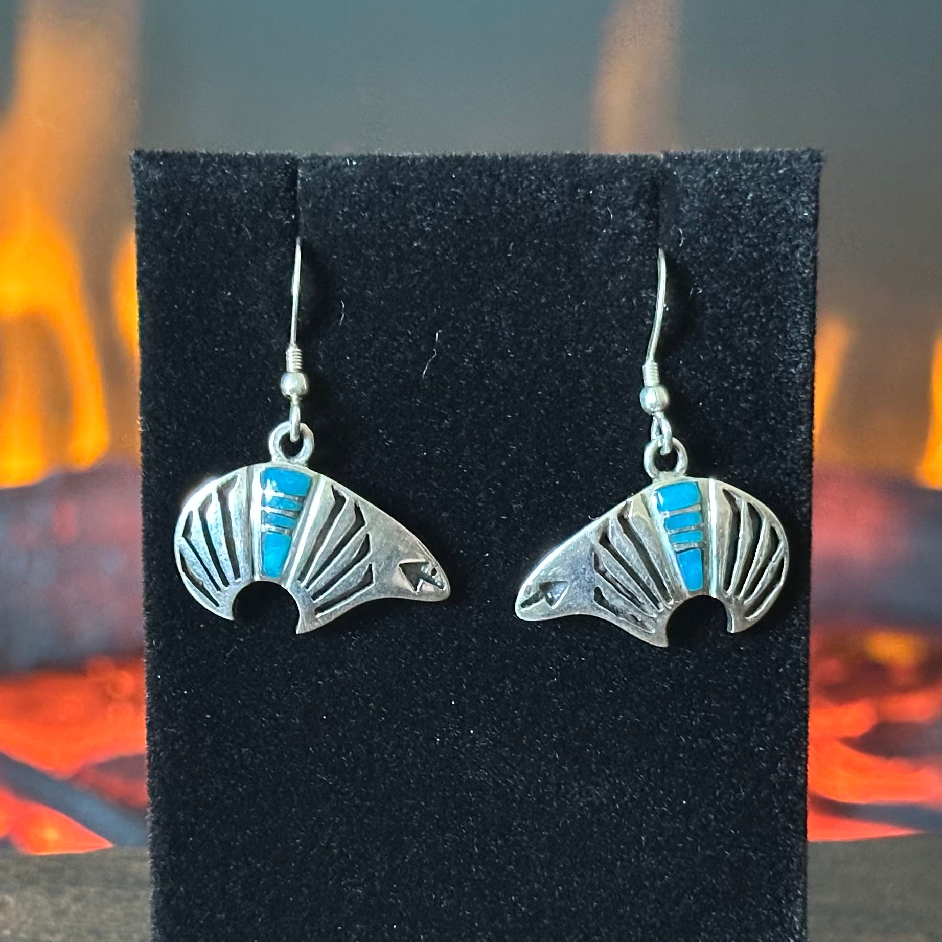 Turquoise Sterling Bear Dangle Inlay Earrings