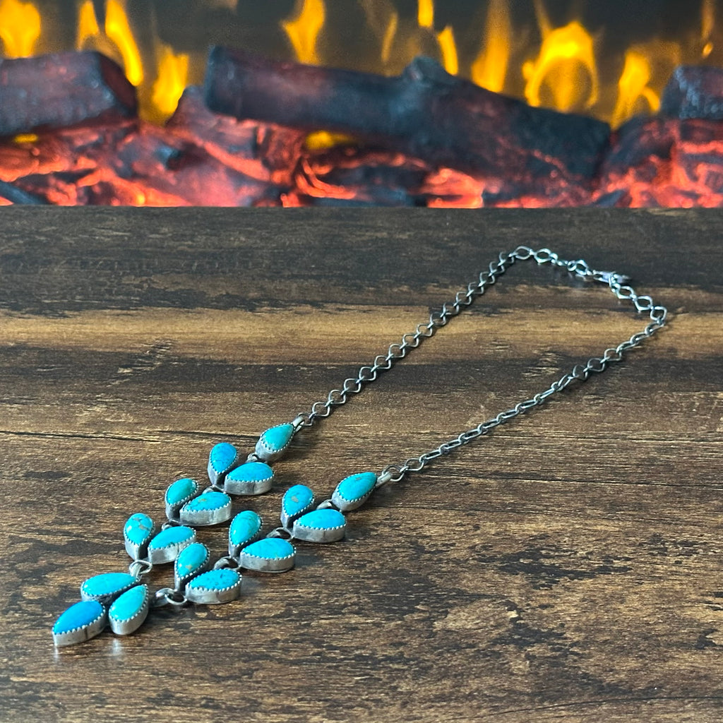 Navajo Debra Smith Kingman Turquoise 17 Stone Sterling Necklace