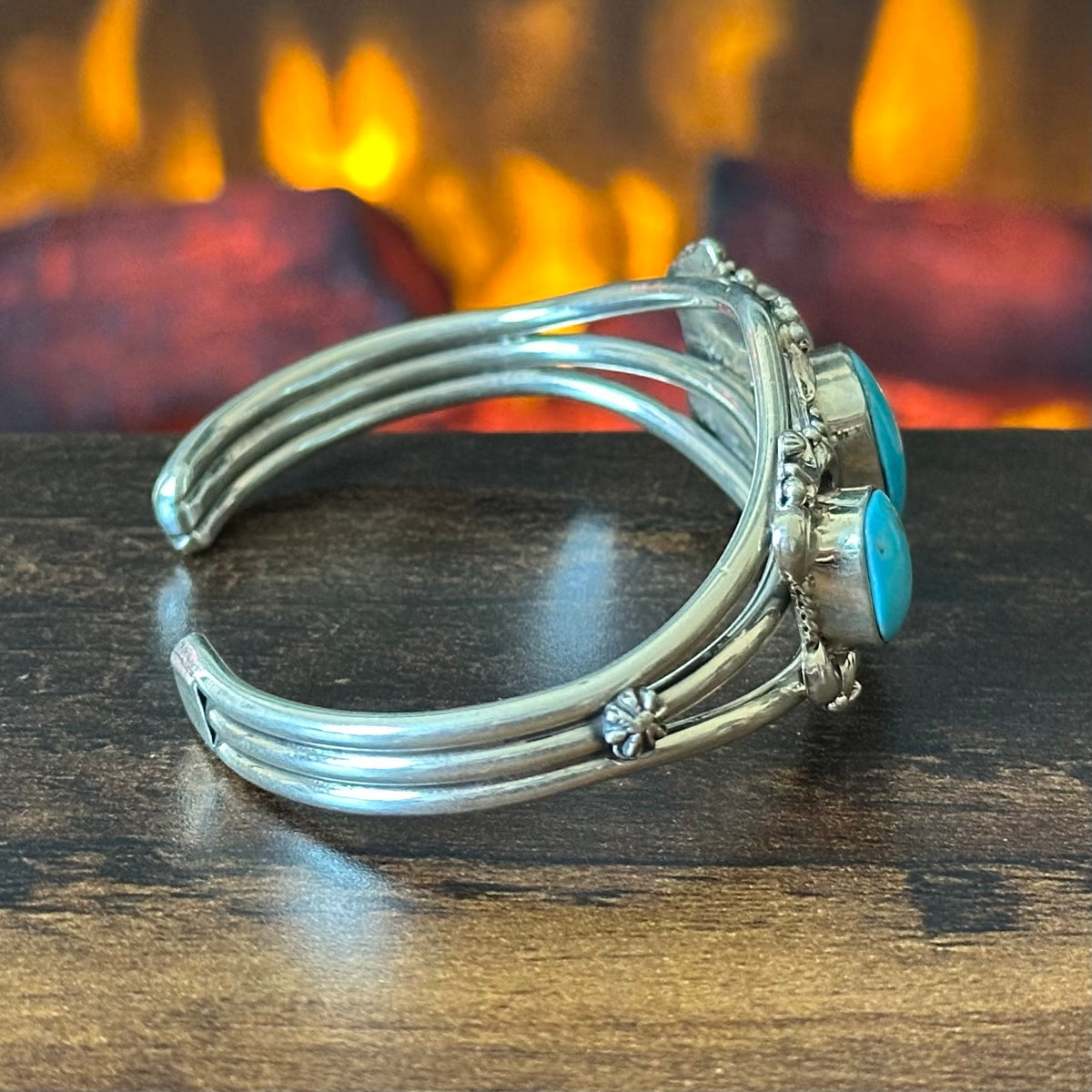 Running Bear Trading Turquoise 3 Stone Twist Wire Bezel Cuff