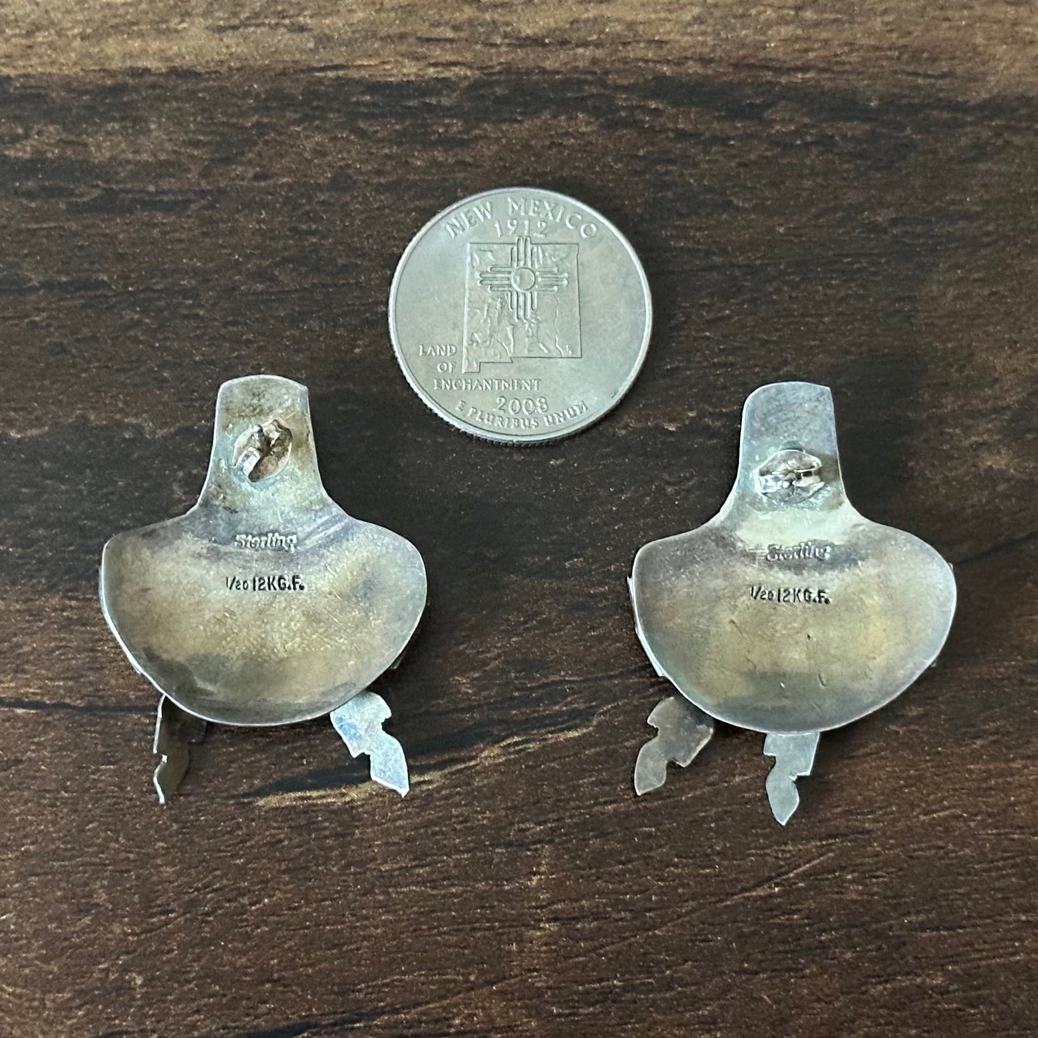Vintage Turquoise Sterling 12K Gold Filled Hand Stamped Feather Stud Earrings