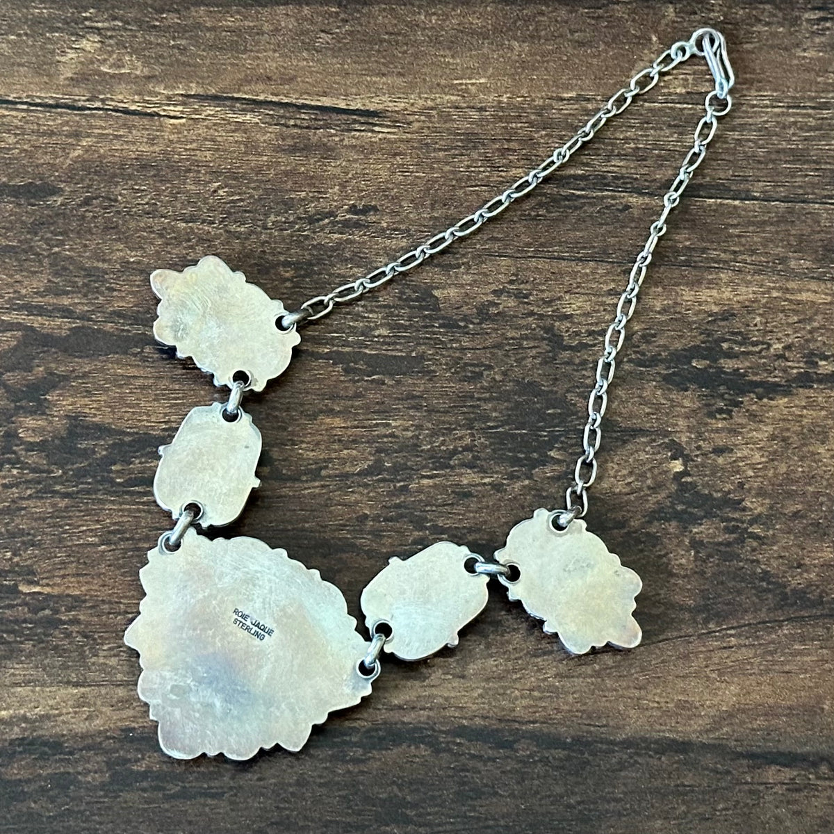 Navajo Roie Jaque Turquoise Spiny Oyster Gaspeite 25 Stone Sterling Cluster Heart Choker Necklace