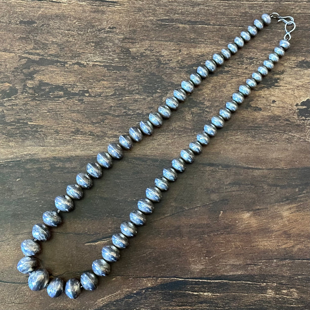 Vintage Handmade Graduated Stamped Sterling Pearl Necklace