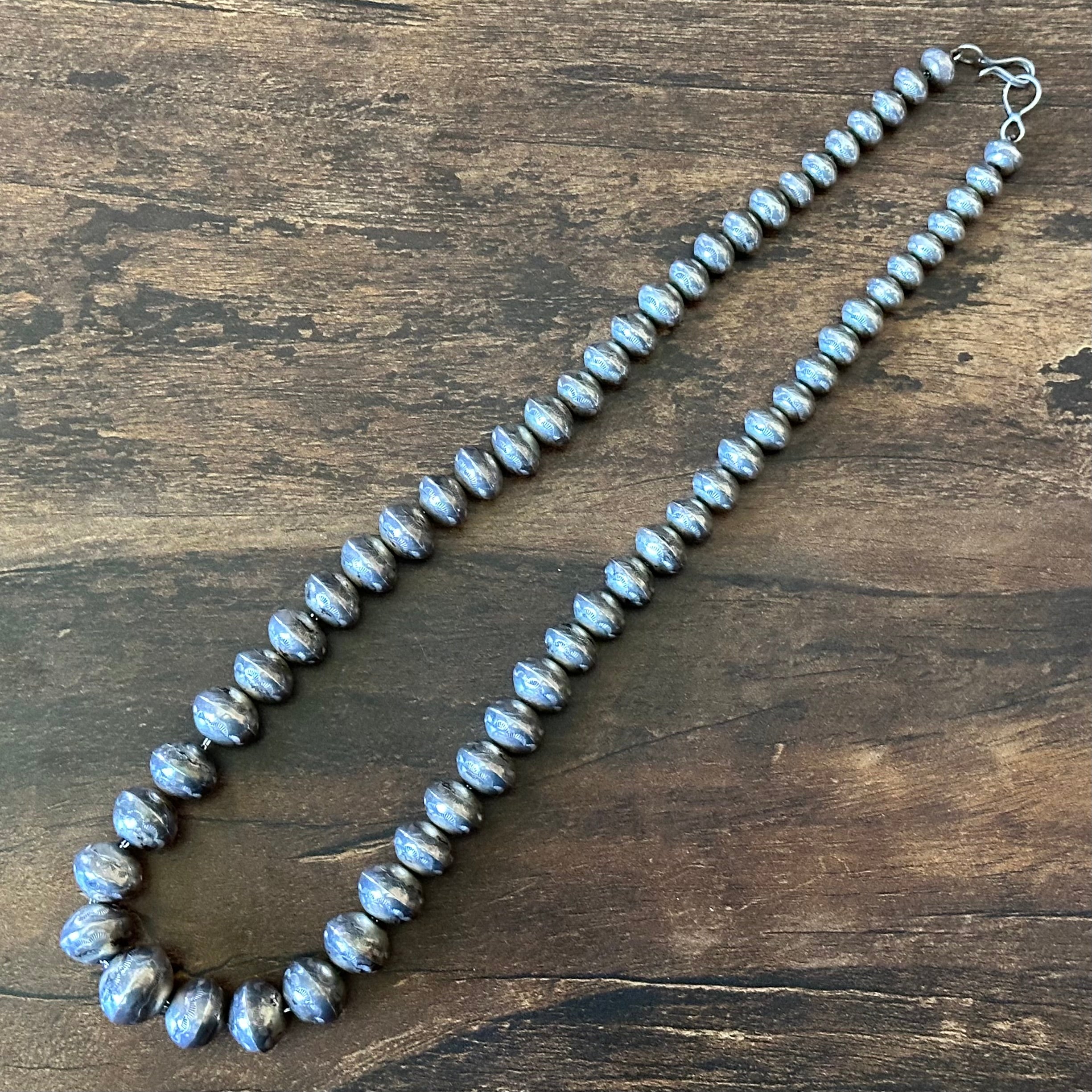 Vintage Handmade Graduated Stamped Sterling Pearl Necklace