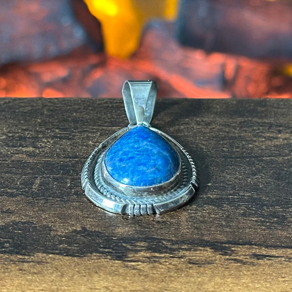 Navajo P.A. Smith Lapis Sterling Teardrop Twist Wire Bezel Pendant