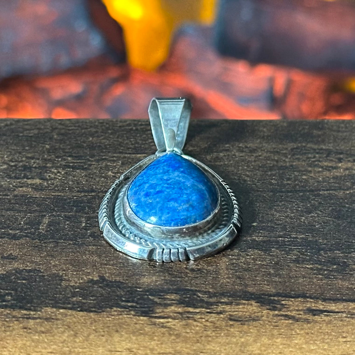 Navajo P.A. Smith Lapis Sterling Teardrop Twist Wire Bezel Pendant