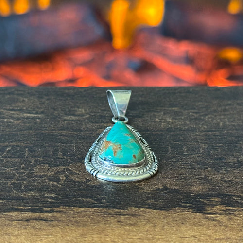 HJ Signed Turquoise Sterling Twist Wire Bezel Teardrop Pendant